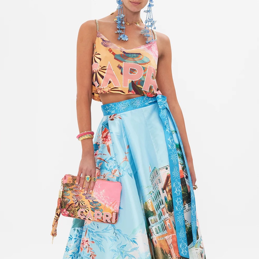 Camilla FULL SET Capri Print Chain Strap Top and Italy print full skirt - Picture 2 of 16
